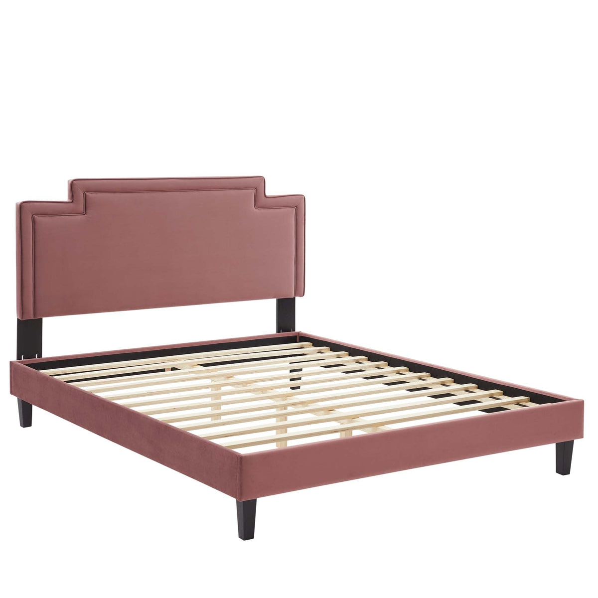 Liva Performance Velvet Bed With Black Wood Legs, King, Dusty Rose - view 2