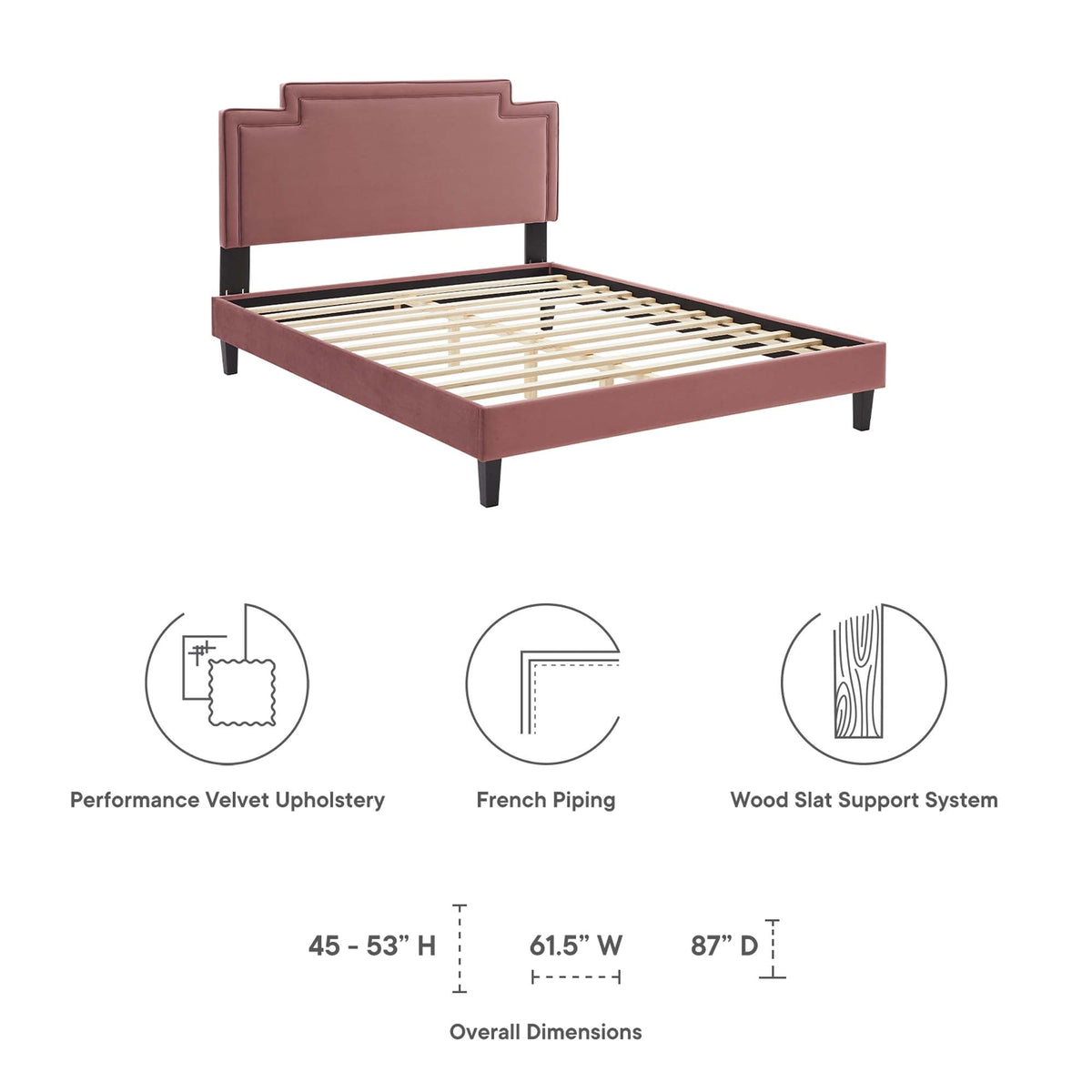 Liva Performance Velvet Bed With Black Wood Legs, King, Dusty Rose - view 7