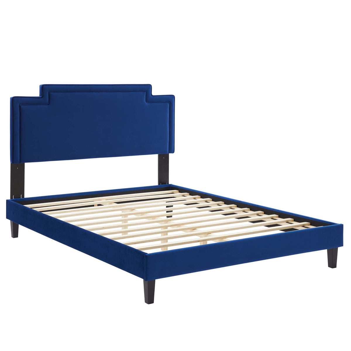 Liva Performance Velvet Bed With Black Wood Legs, King, Navy - view 2