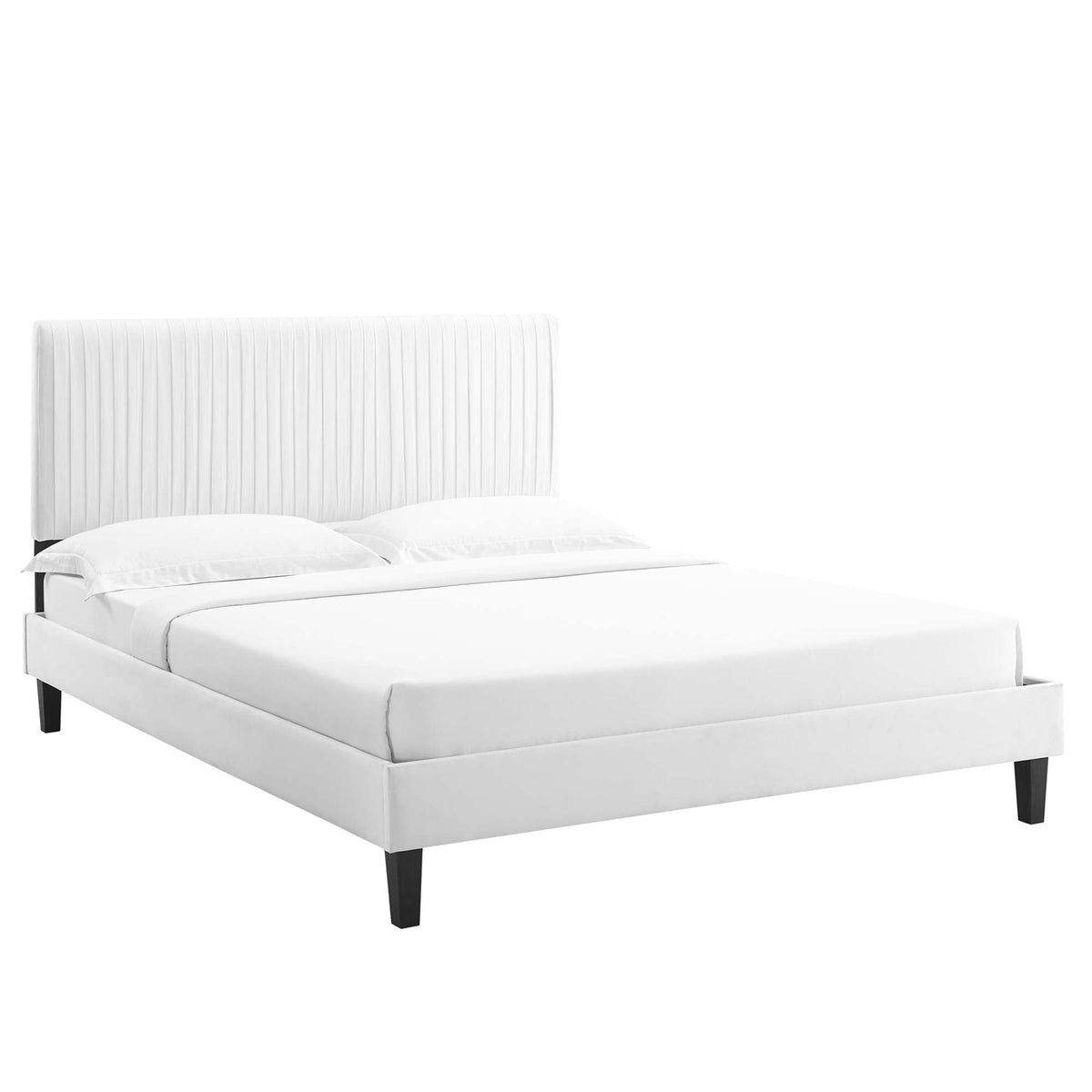 Peyton Performance Velvet Platform Bed With Black Wood Legs