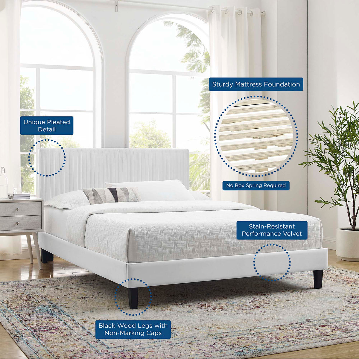 Peyton Performance Velvet Platform Bed With Black Wood Legs