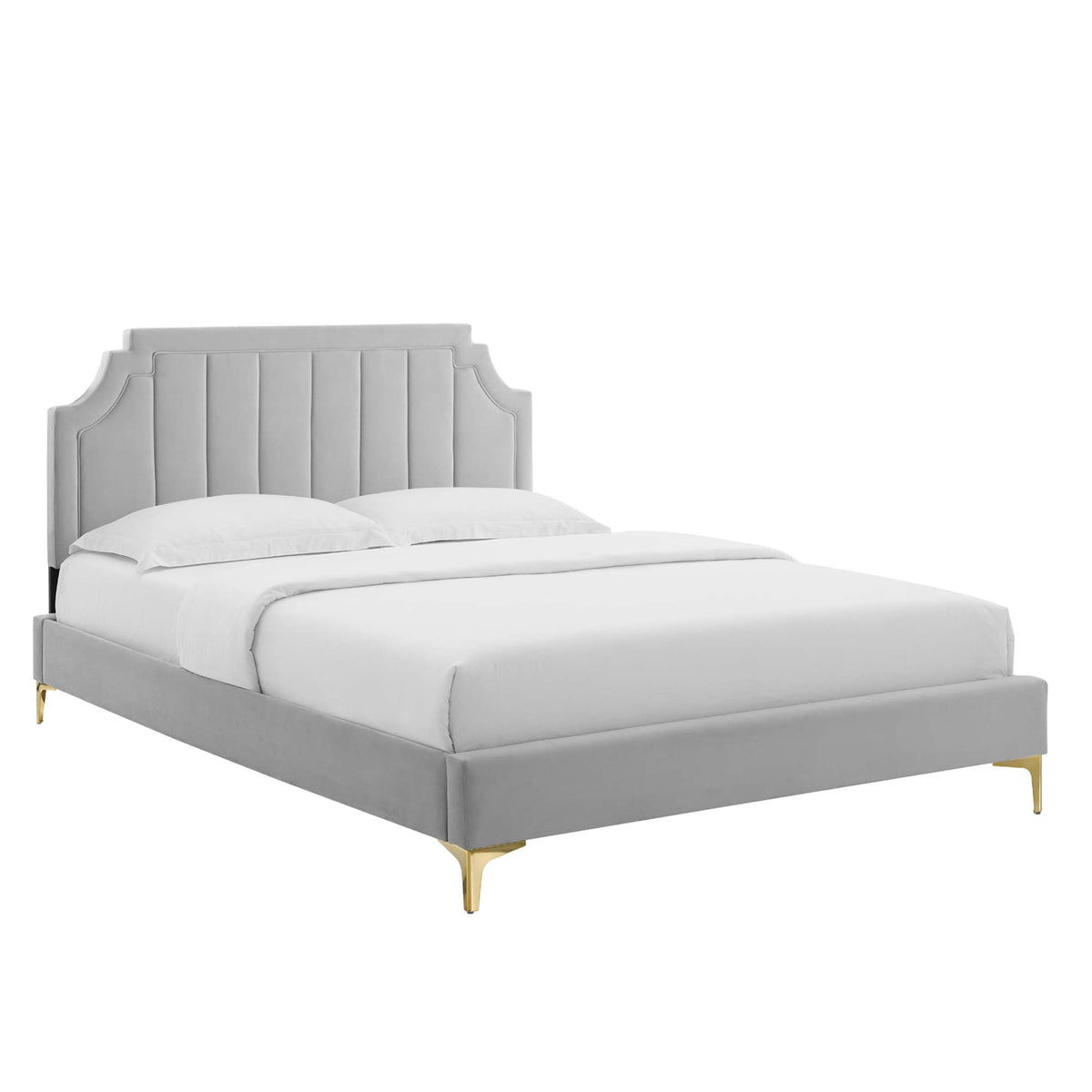 Sienna Performance Velvet Platform Bed With Gold Metal Legs - view 1
