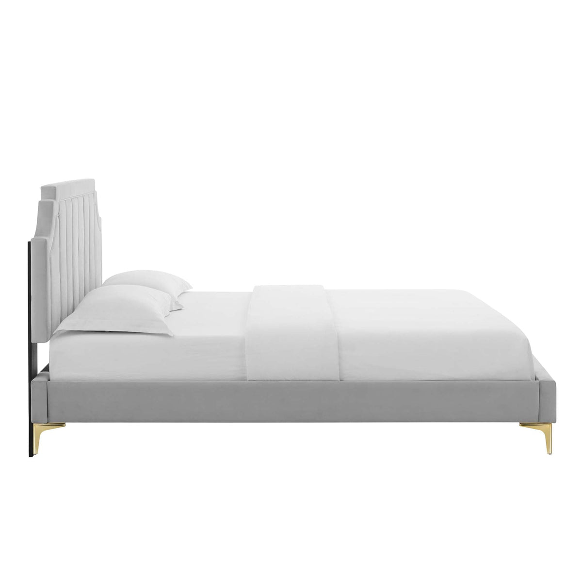 Sienna Performance Velvet Platform Bed With Gold Metal Legs - view 17