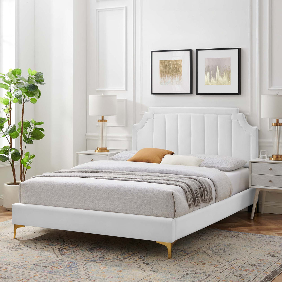 Sienna Performance Velvet Platform Bed With Gold Metal Legs - view 55