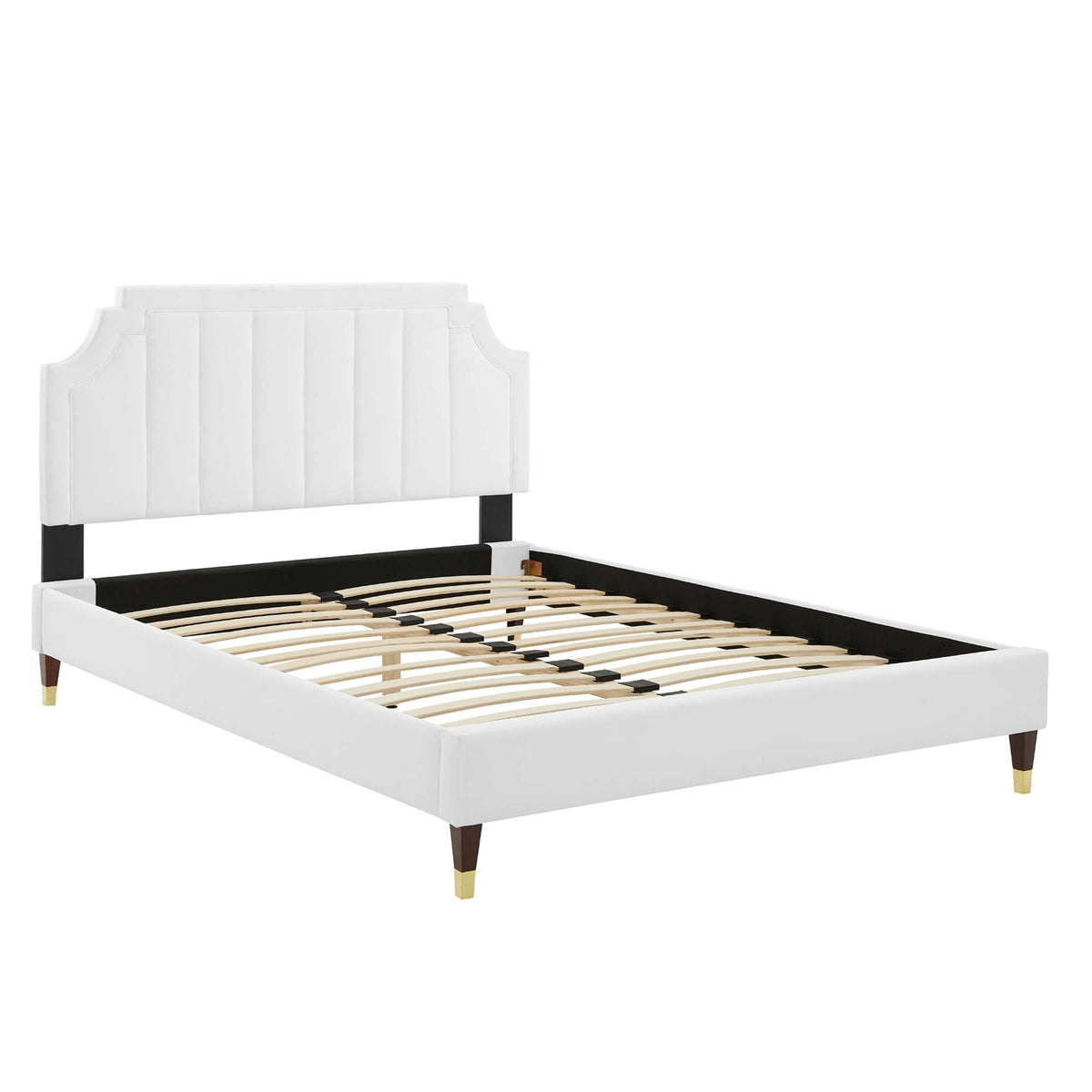 Sienna Performance Velvet Platform Bed With Wood and Gold Legs - view 5