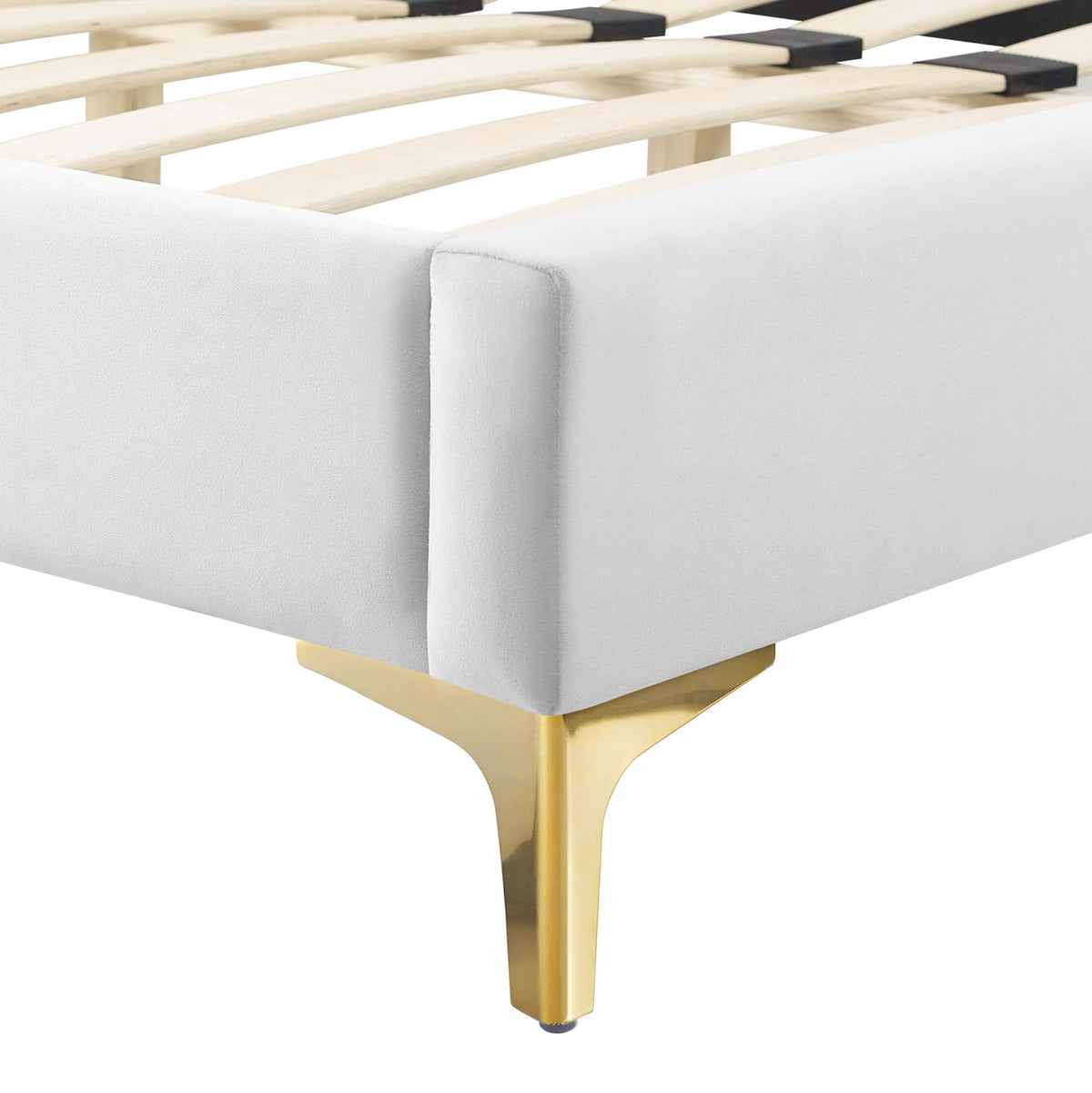Sienna Performance Velvet Platform Bed With Gold Metal Legs - view 16