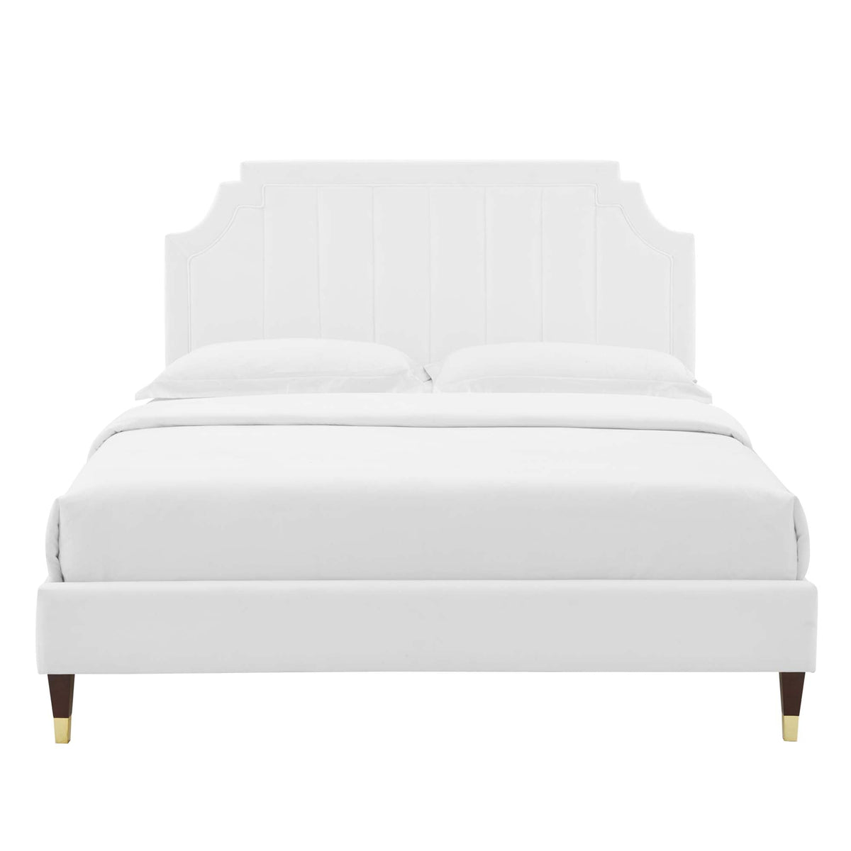 Sienna Performance Velvet Platform Bed With Wood and Gold Legs - view 15