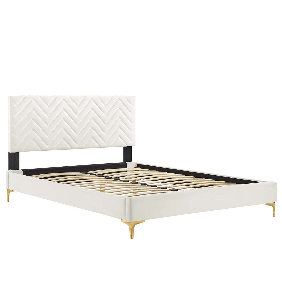 Leah Chevron Tufted Performance Velvet Platform Bed With Gold Metal Legs - view 10