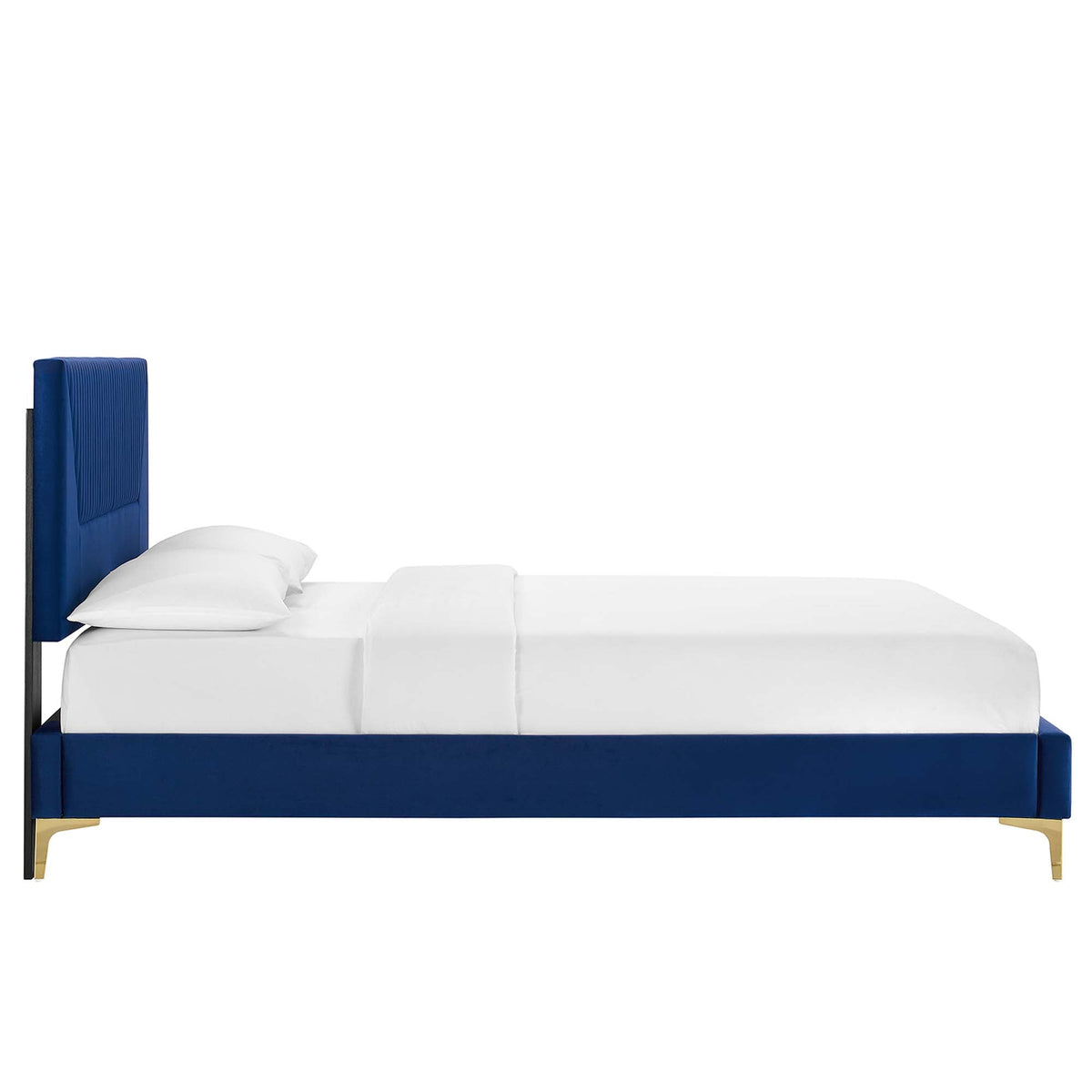 Yasmine Channel Tufted Performance Velvet Platform Bed With Gold Metal Legs - view 6