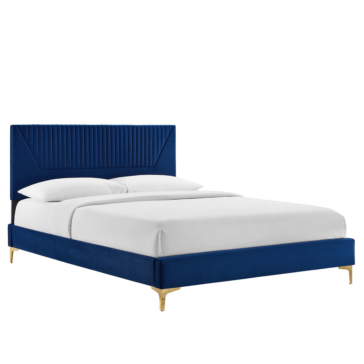 Yasmine Channel Tufted Performance Velvet Platform Bed With Gold Metal Legs - view 1