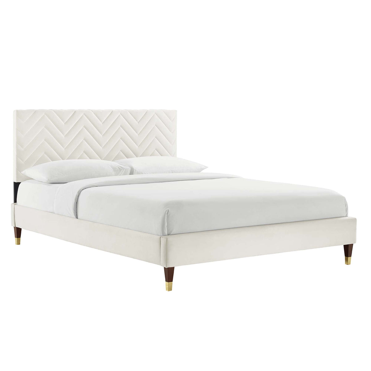 Leah Chevron Tufted Performance Velvet Platform Bed With Wood and Gold Legs - view 2