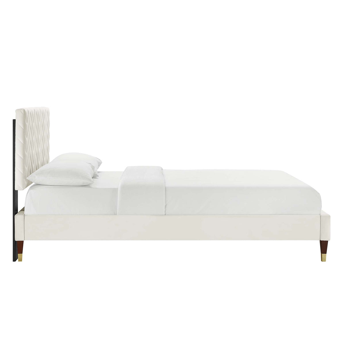 Leah Chevron Tufted Performance Velvet Platform Bed With Wood and Gold Legs - view 4