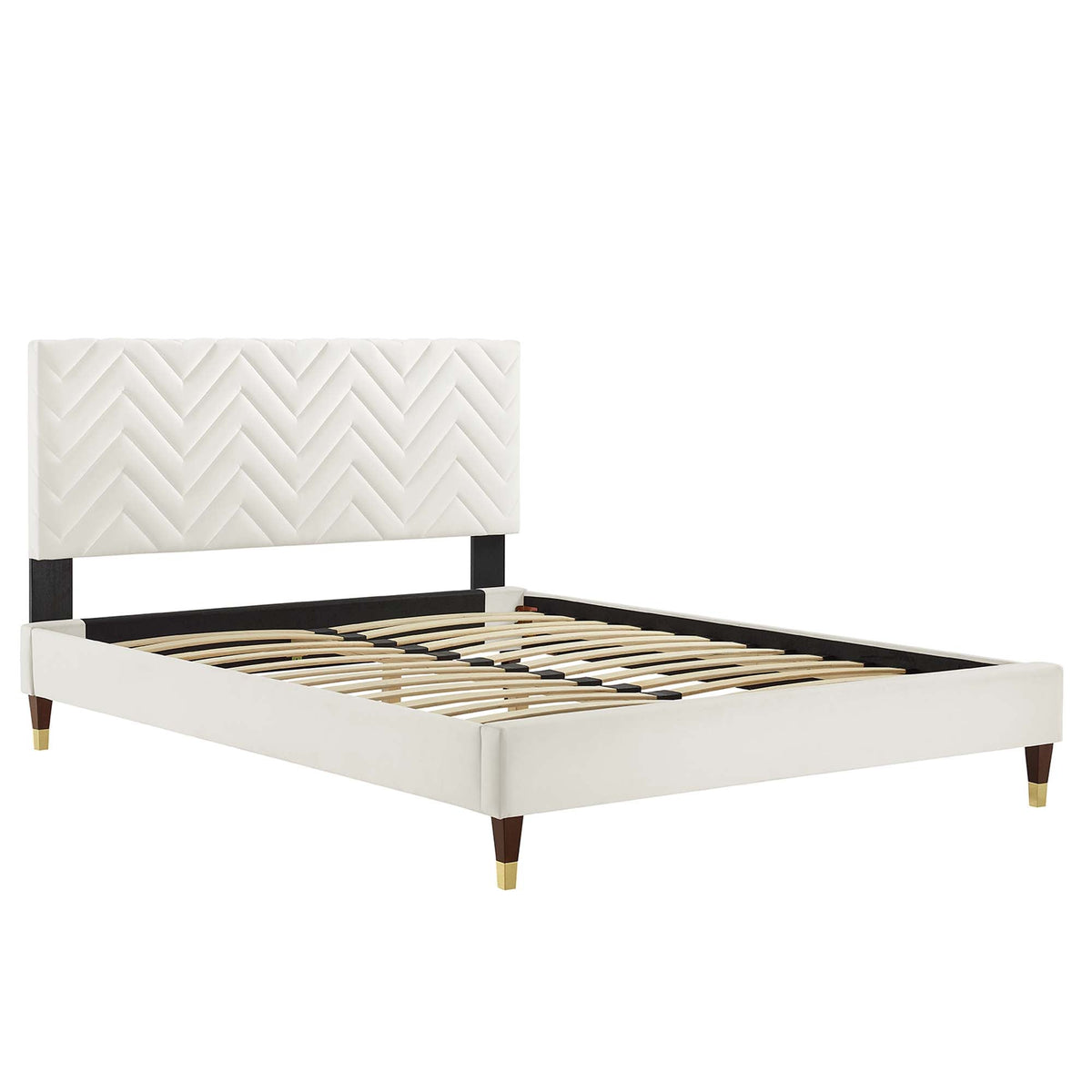 Leah Chevron Tufted Performance Velvet Platform Bed With Wood and Gold Legs - view 8