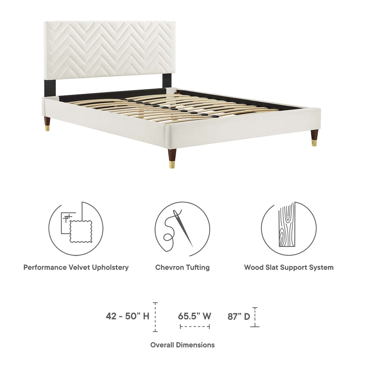 Leah Chevron Tufted Performance Velvet Platform Bed With Wood and Gold Legs - view 12