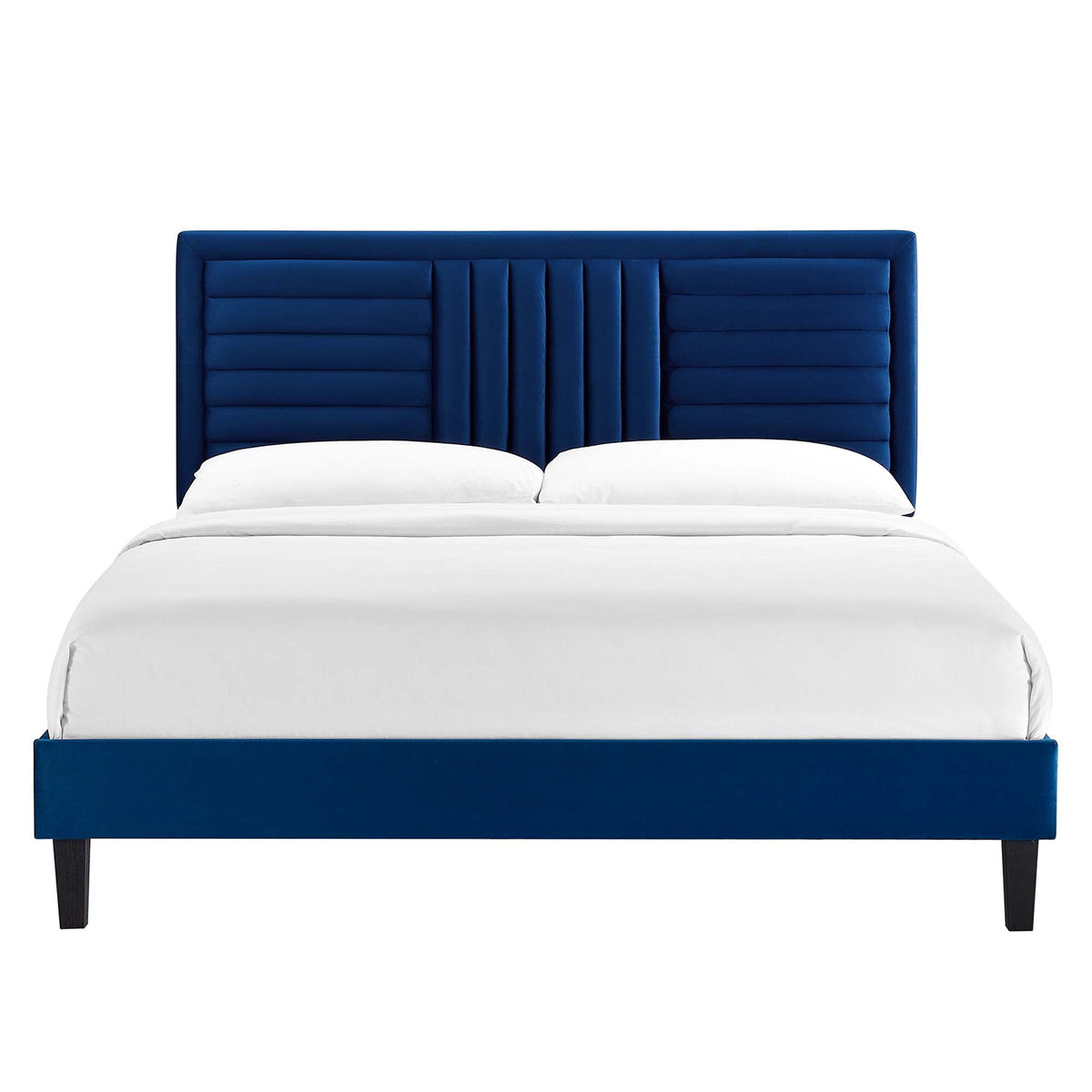 Sofia Channel Tufted Performance Velvet Platform Bed With Black Wood Legs