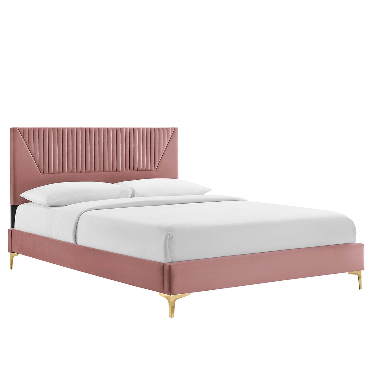 Yasmine Channel Tufted Performance Velvet Platform Bed With Gold Metal Legs - view 2