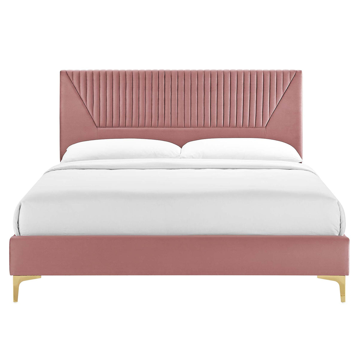 Yasmine Channel Tufted Performance Velvet Platform Bed With Gold Metal Legs - view 8