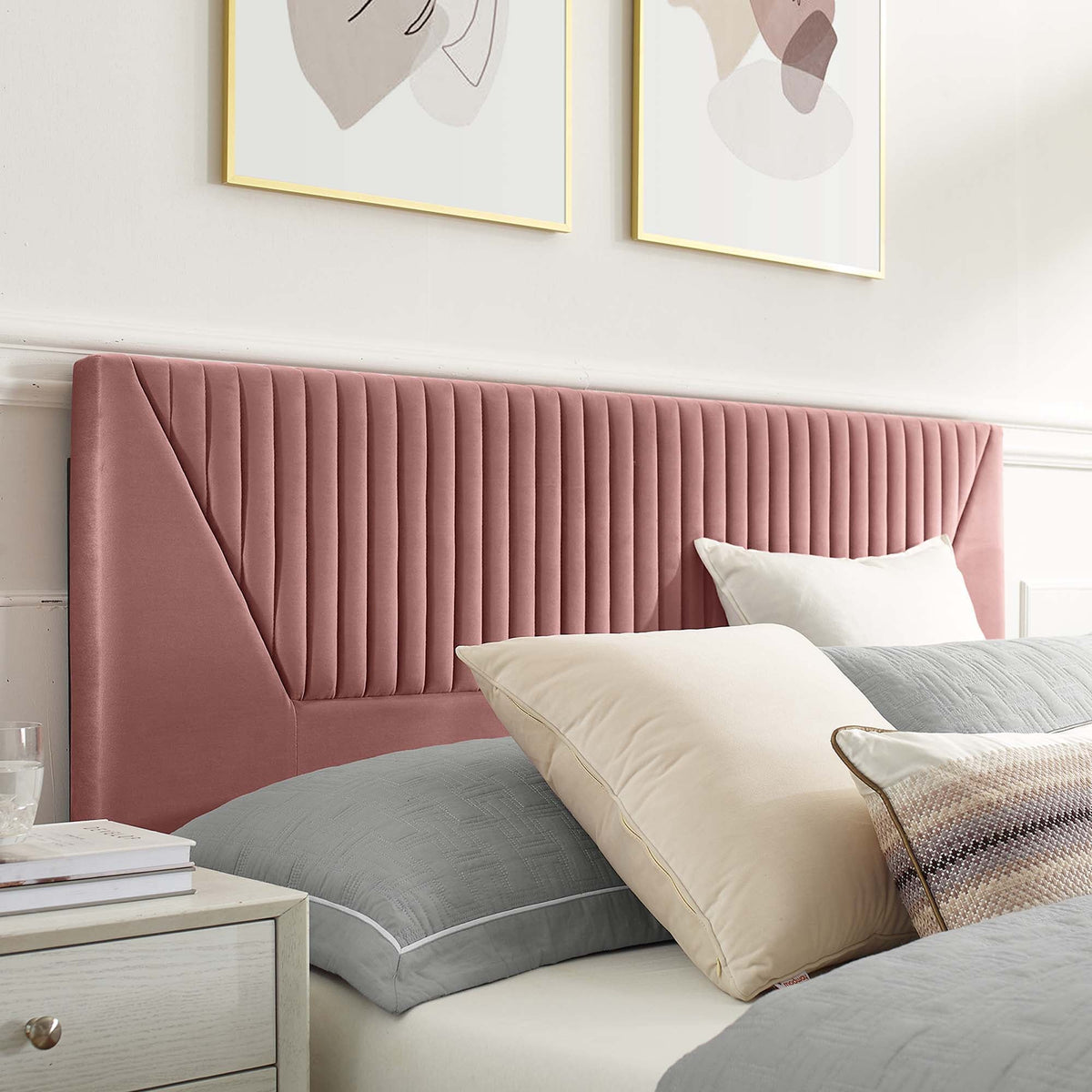 Yasmine Channel Tufted Performance Velvet Platform Bed With Gold Metal Legs - view 20