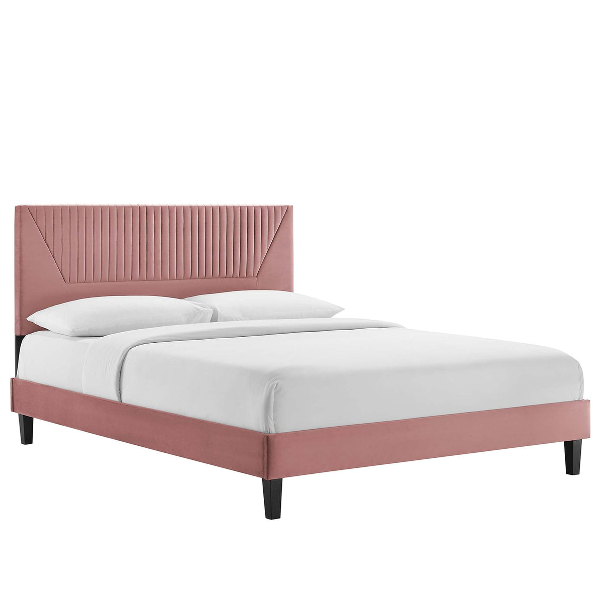 Yasmine Channel Tufted Performance Velvet Platform Bed With Black Wood Legs
