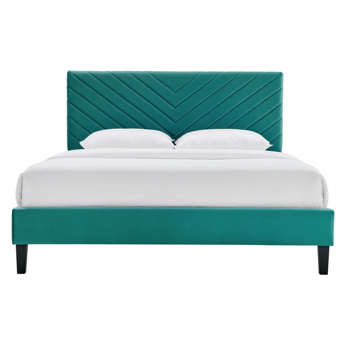 Roxanne Performance Velvet Platform Bed With Black Wood Legs - view 17