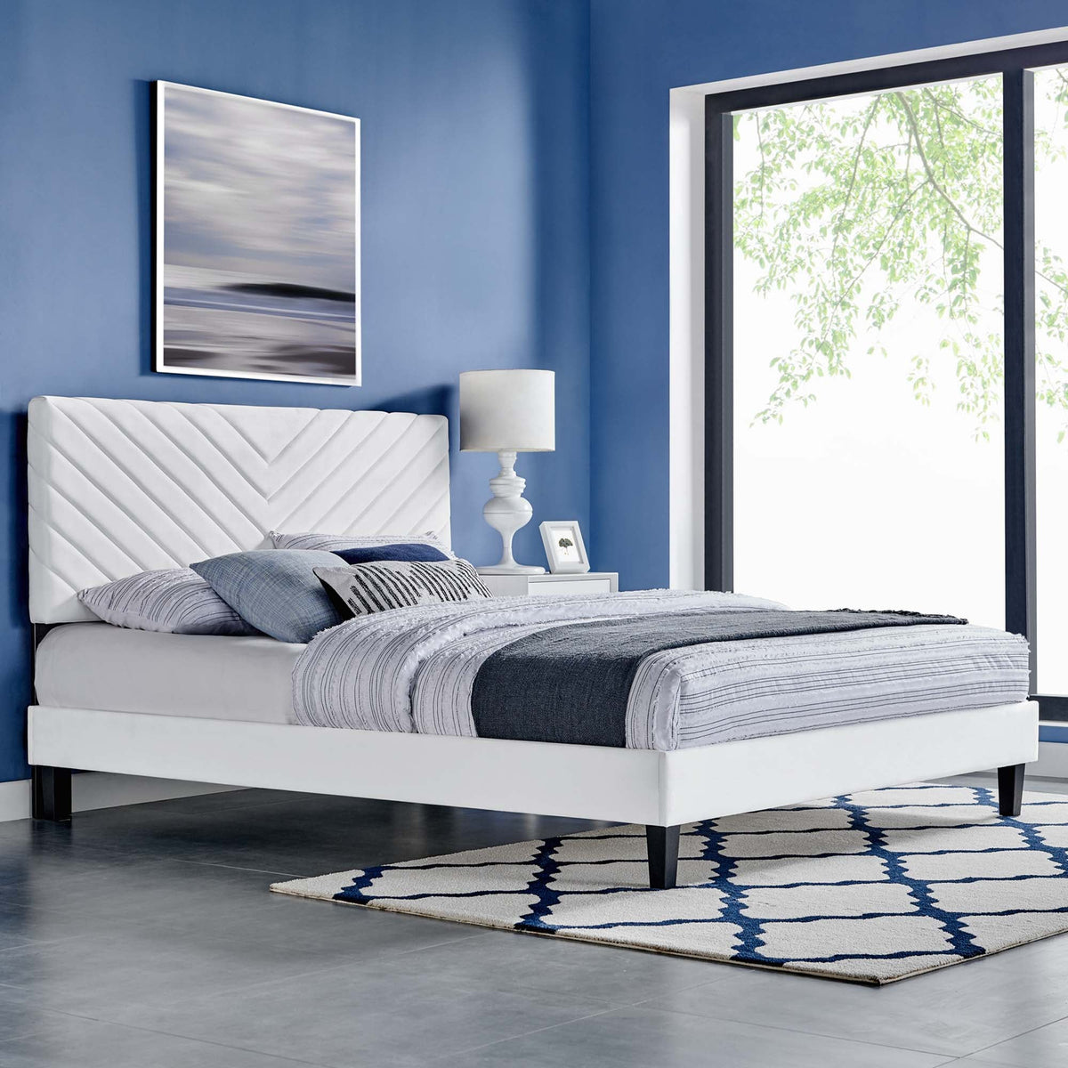 Roxanne Performance Velvet Platform Bed With Black Wood Legs - view 56