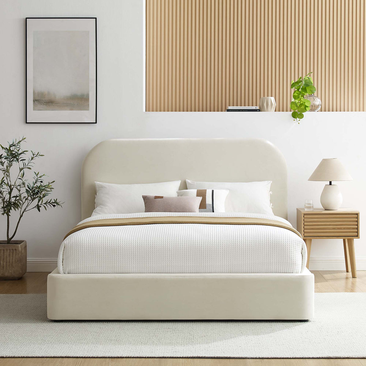 Keynote Performance Velvet Curved Platform Bed