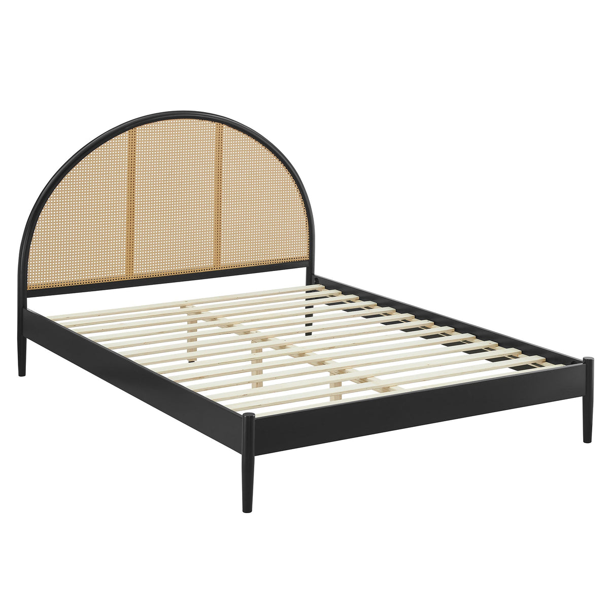 Odette Queen Arched Rattan Cane Platform Bed, Black - view 2