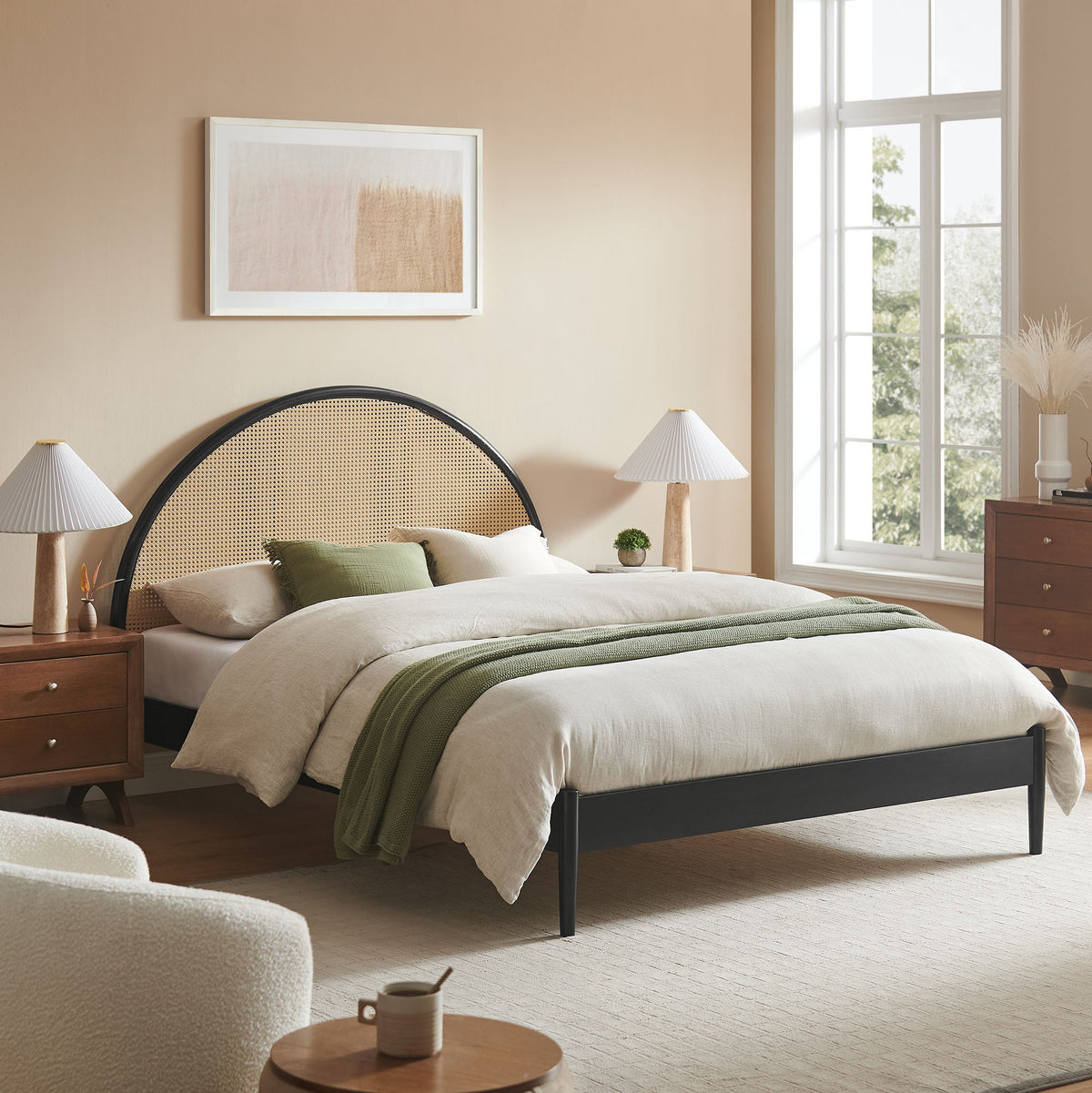 Odette Queen Arched Rattan Cane Platform Bed