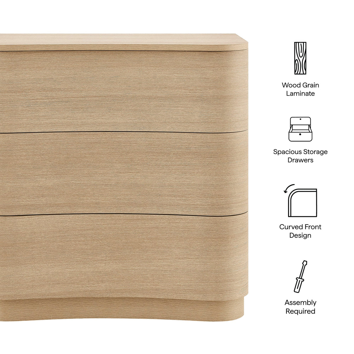 Mirae 3-Drawer Curved Compact Dresser