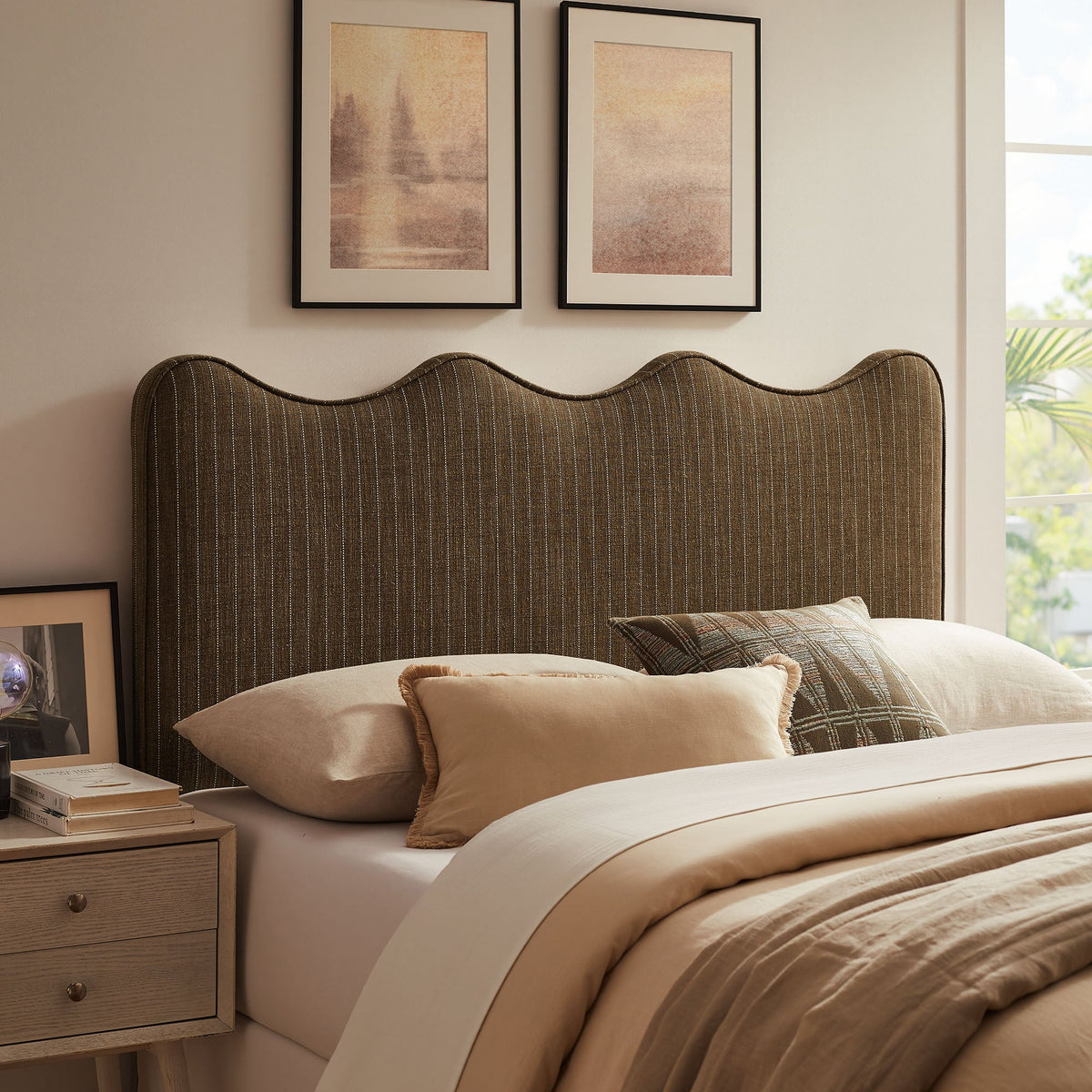 Athena Striped Fabric Upholstered Headboard