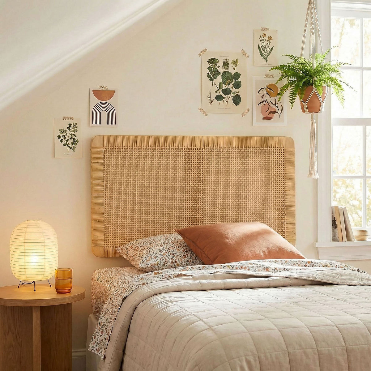 Sandy Wall Mounted Wood and Rattan Headboard
