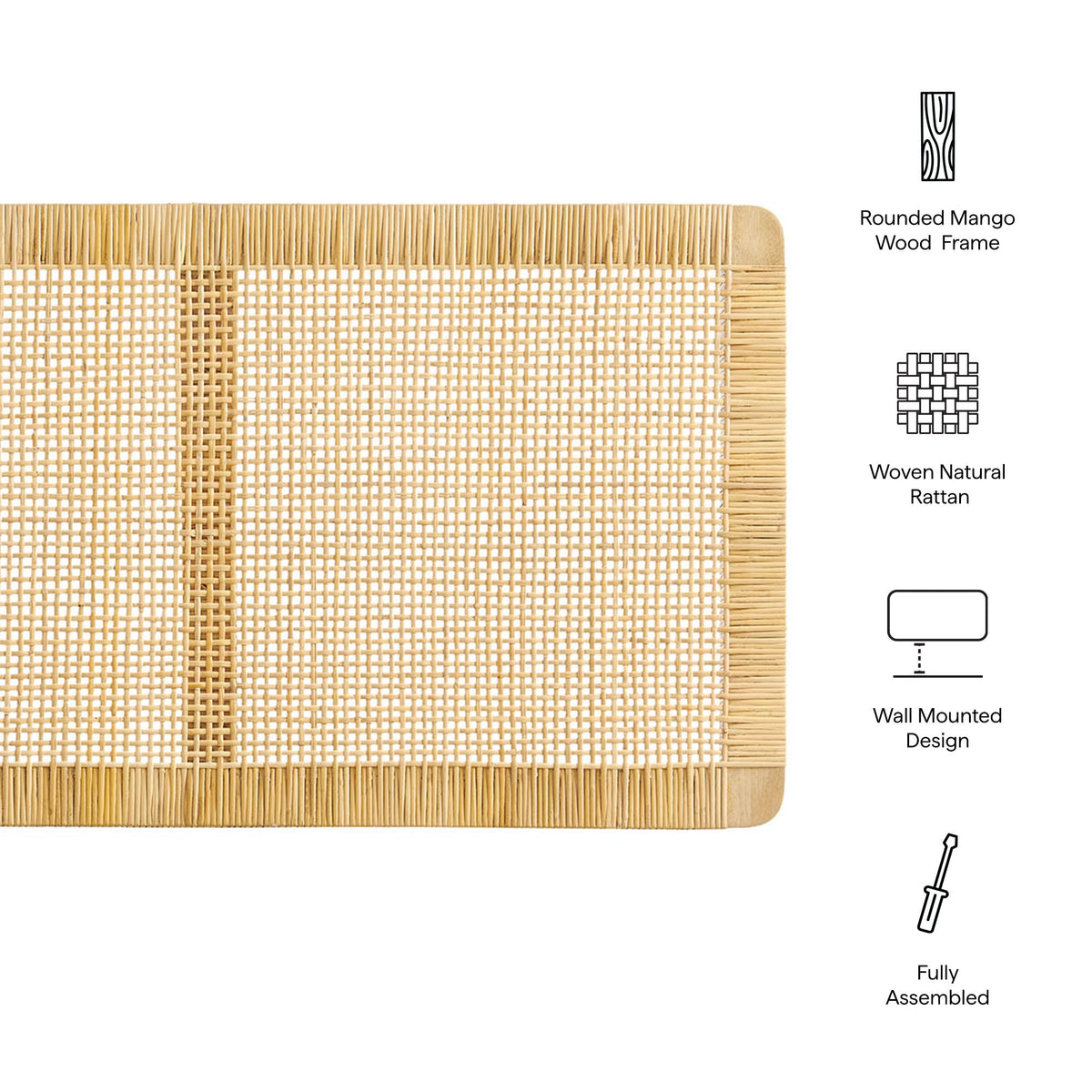 Sandy Wall Mounted Wood and Rattan Headboard