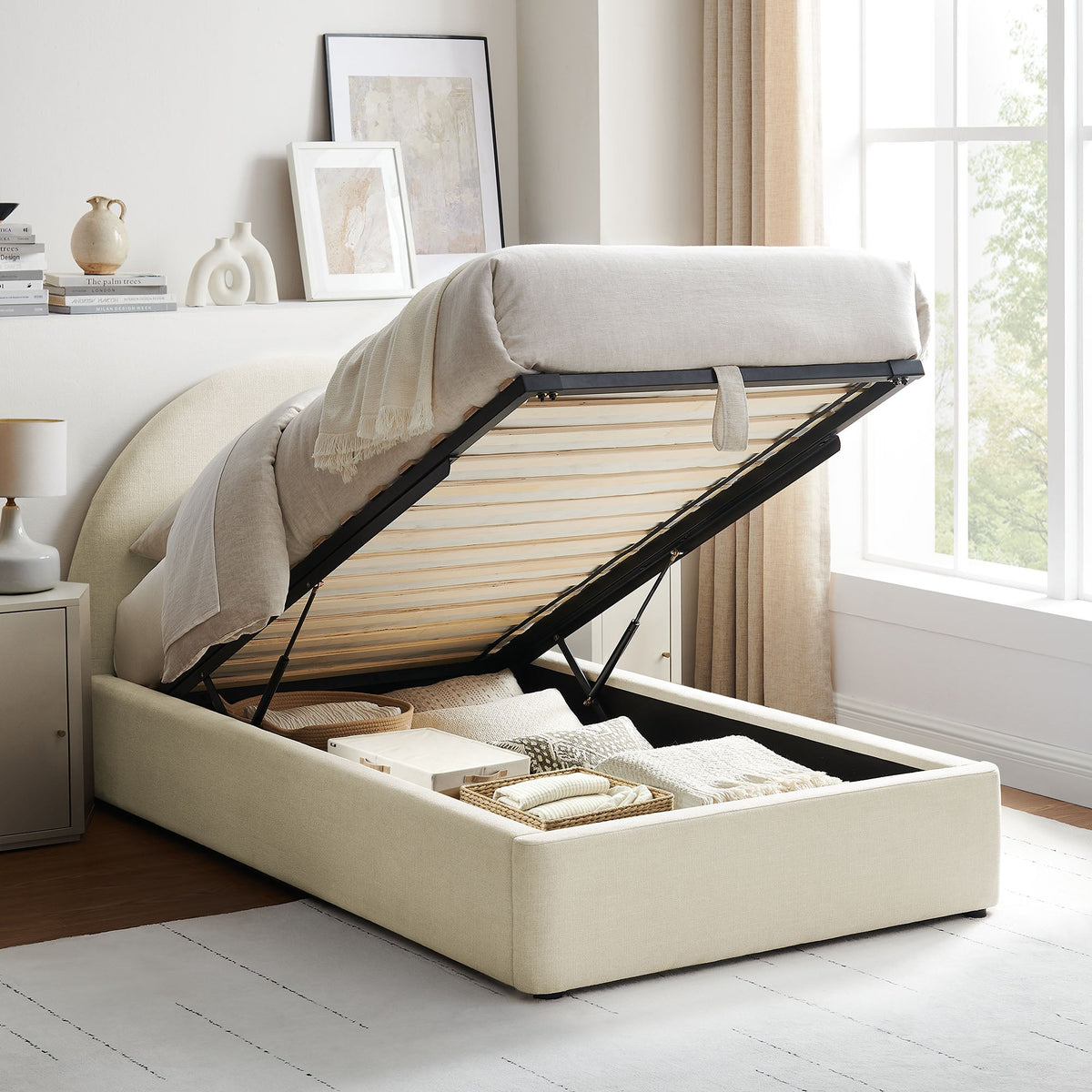 Resort Upholstered Fabric Storage Platform Bed Frame