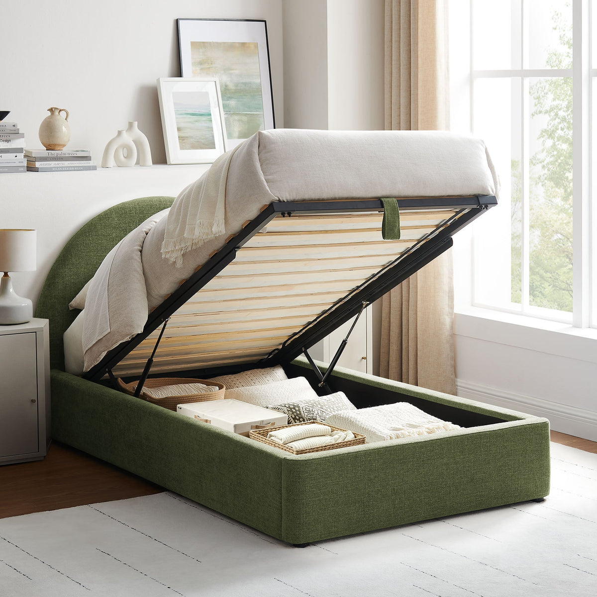 Resort Upholstered Fabric Storage Platform Bed Frame