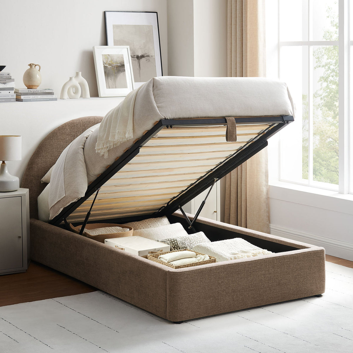 Resort Upholstered Fabric Storage Platform Bed Frame