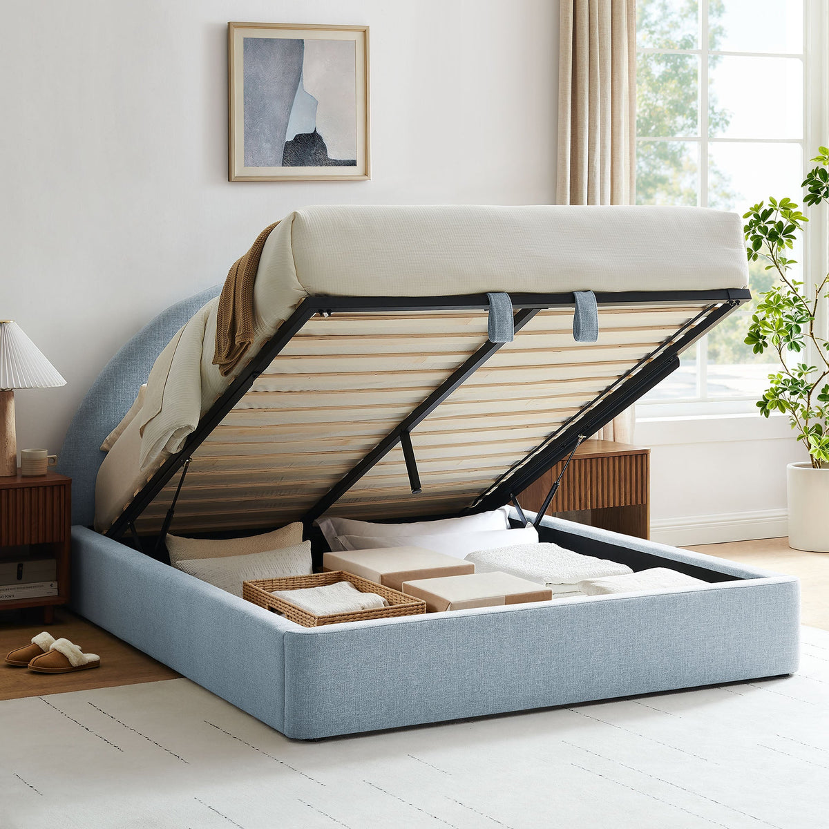 Resort Upholstered Fabric Storage Platform Bed Frame