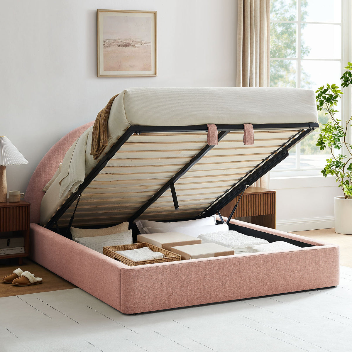 Resort Upholstered Fabric Storage Platform Bed Frame