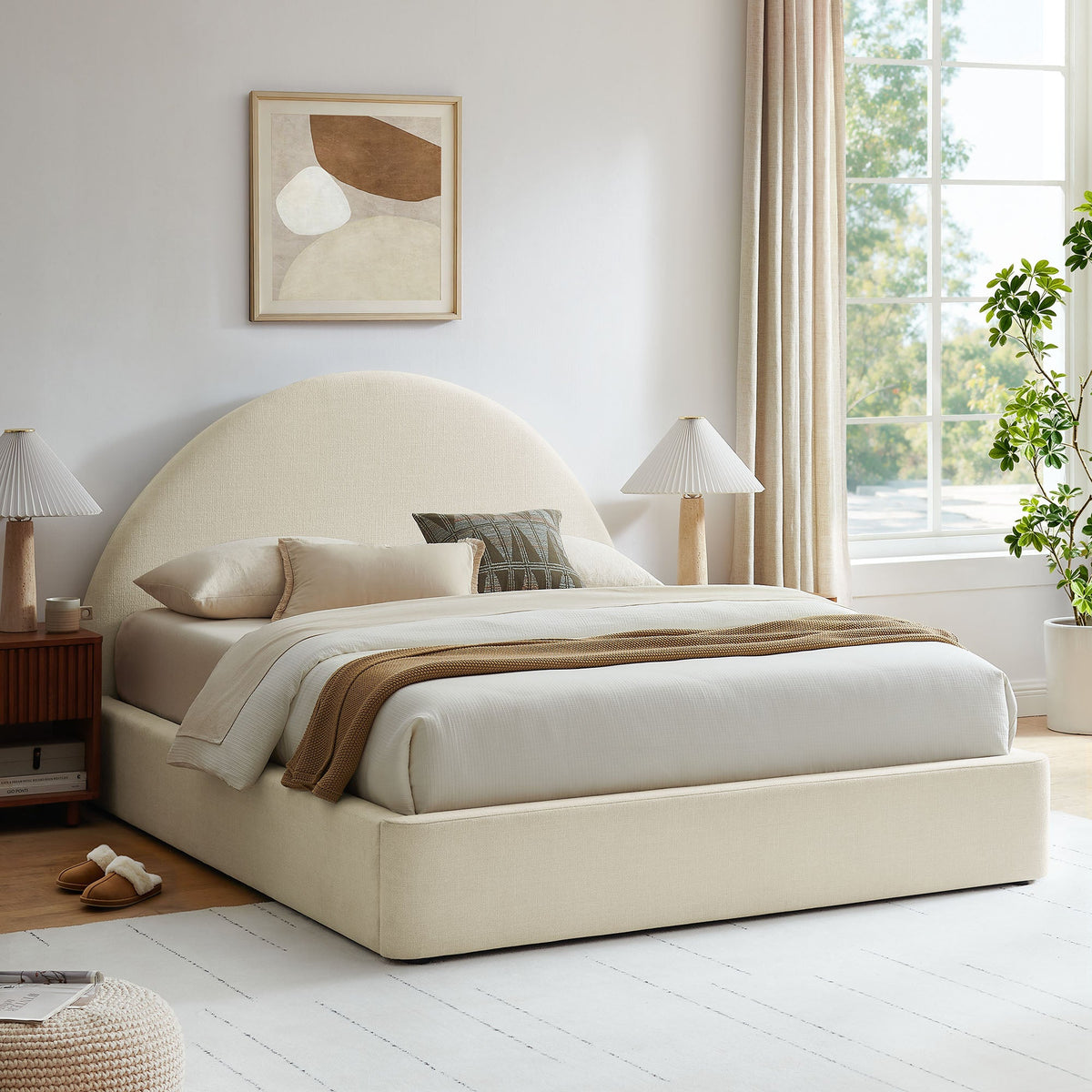 Resort Upholstered Fabric Storage Platform Bed Frame