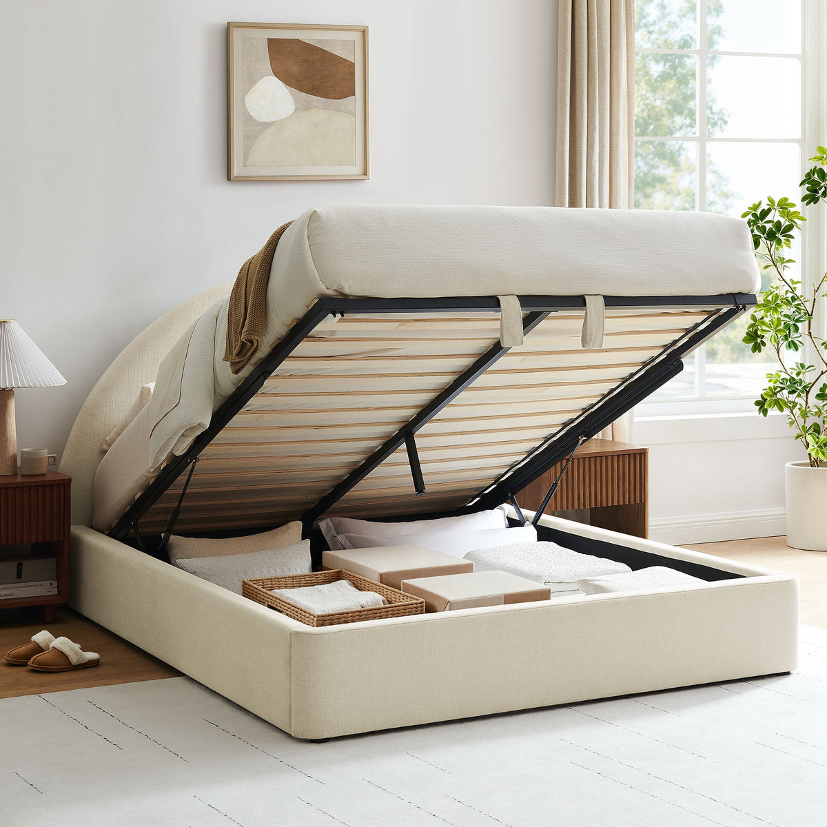 Resort Upholstered Fabric Storage Platform Bed Frame