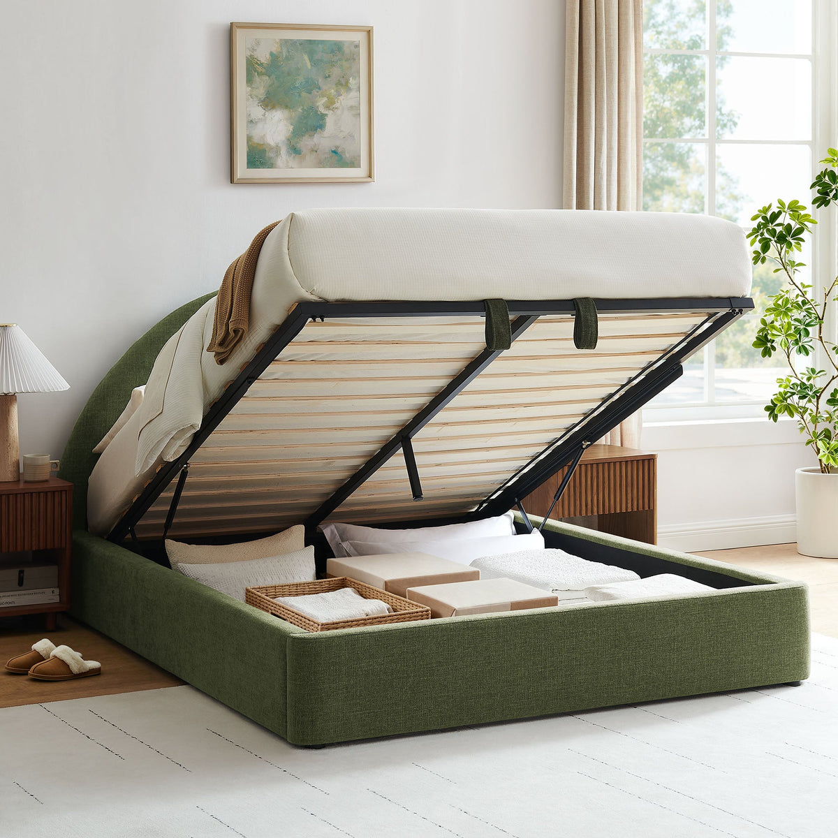 Resort Upholstered Fabric Storage Platform Bed Frame