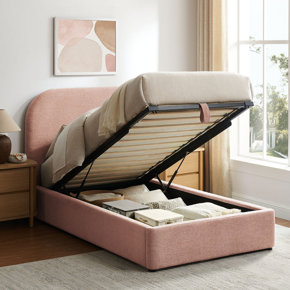 Keynote Fabric Upholstered Storage Platform Bed Frame