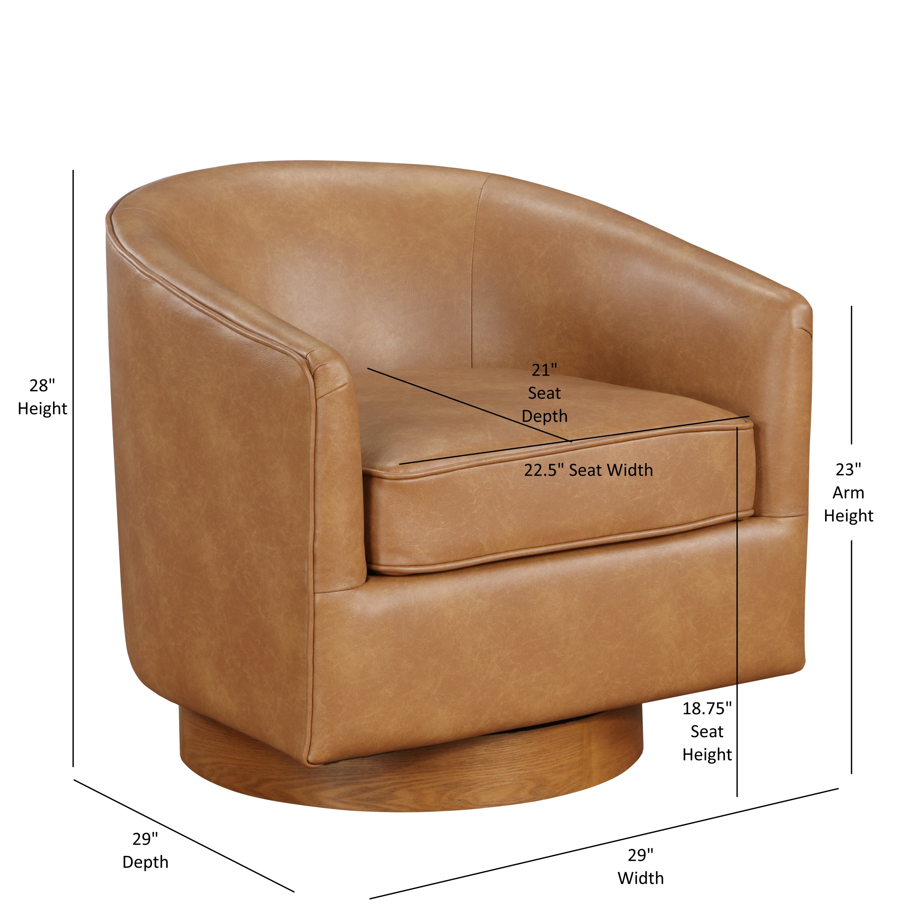 Maisy Saddle Brown Vegan Leather Barrel Swivel Chair