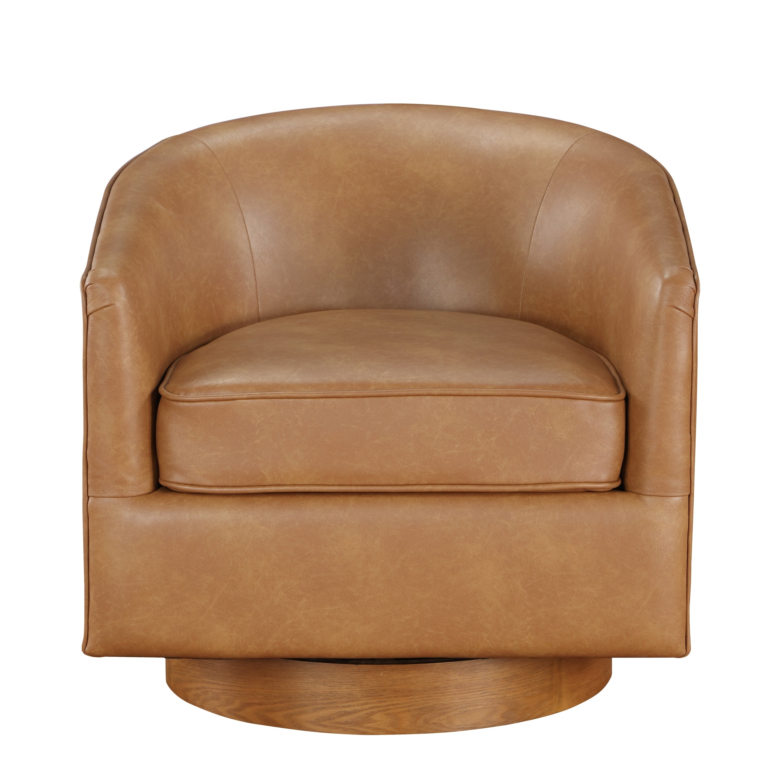 Maisy Saddle Brown Vegan Leather Barrel Swivel Chair