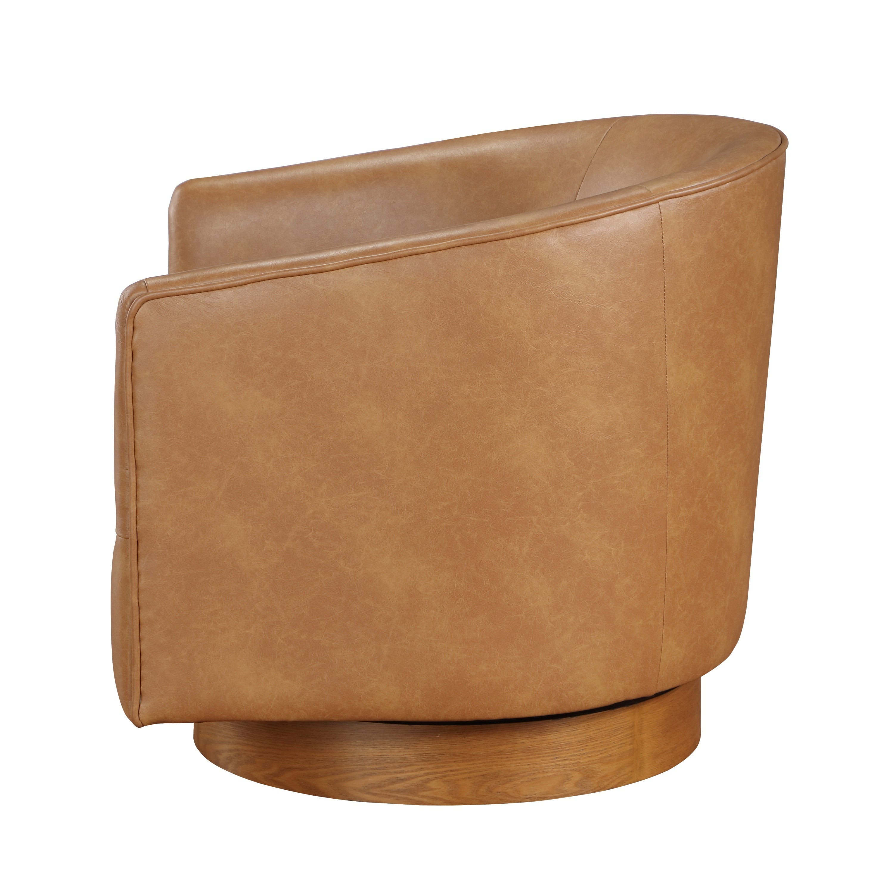 Maisy Saddle Brown Vegan Leather Barrel Swivel Chair