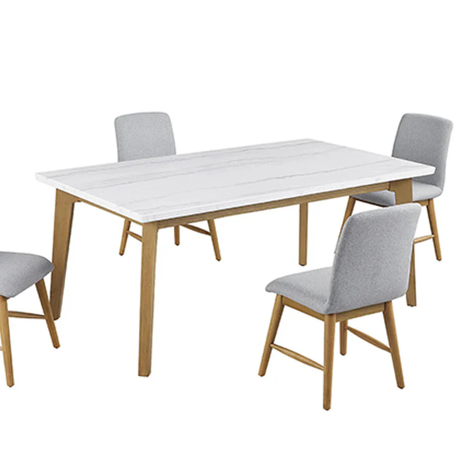 Mandier Transitional Natural Genuine Marble Top Rectangular Dining Table