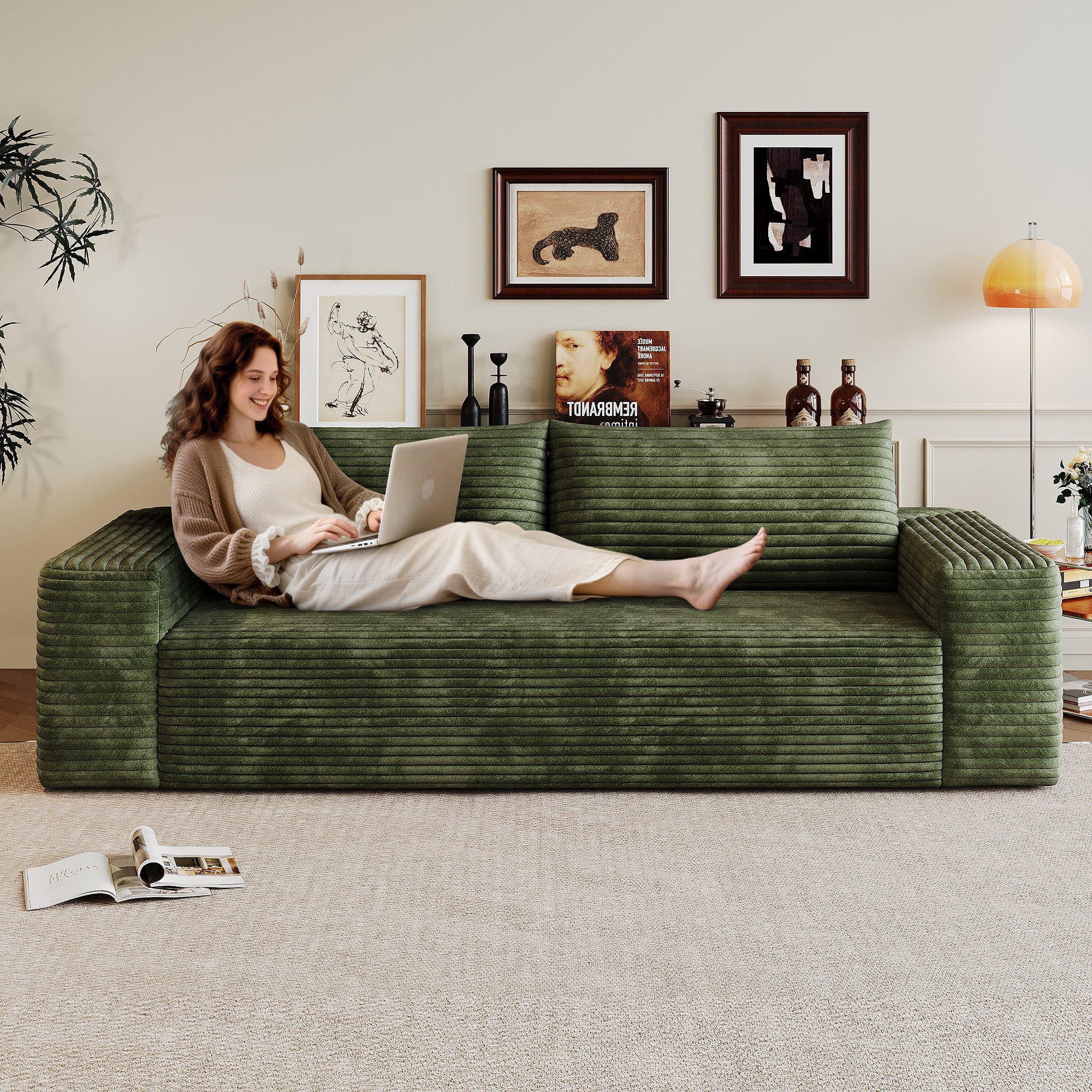 Meyer Green Corduroy Fabric Sofa