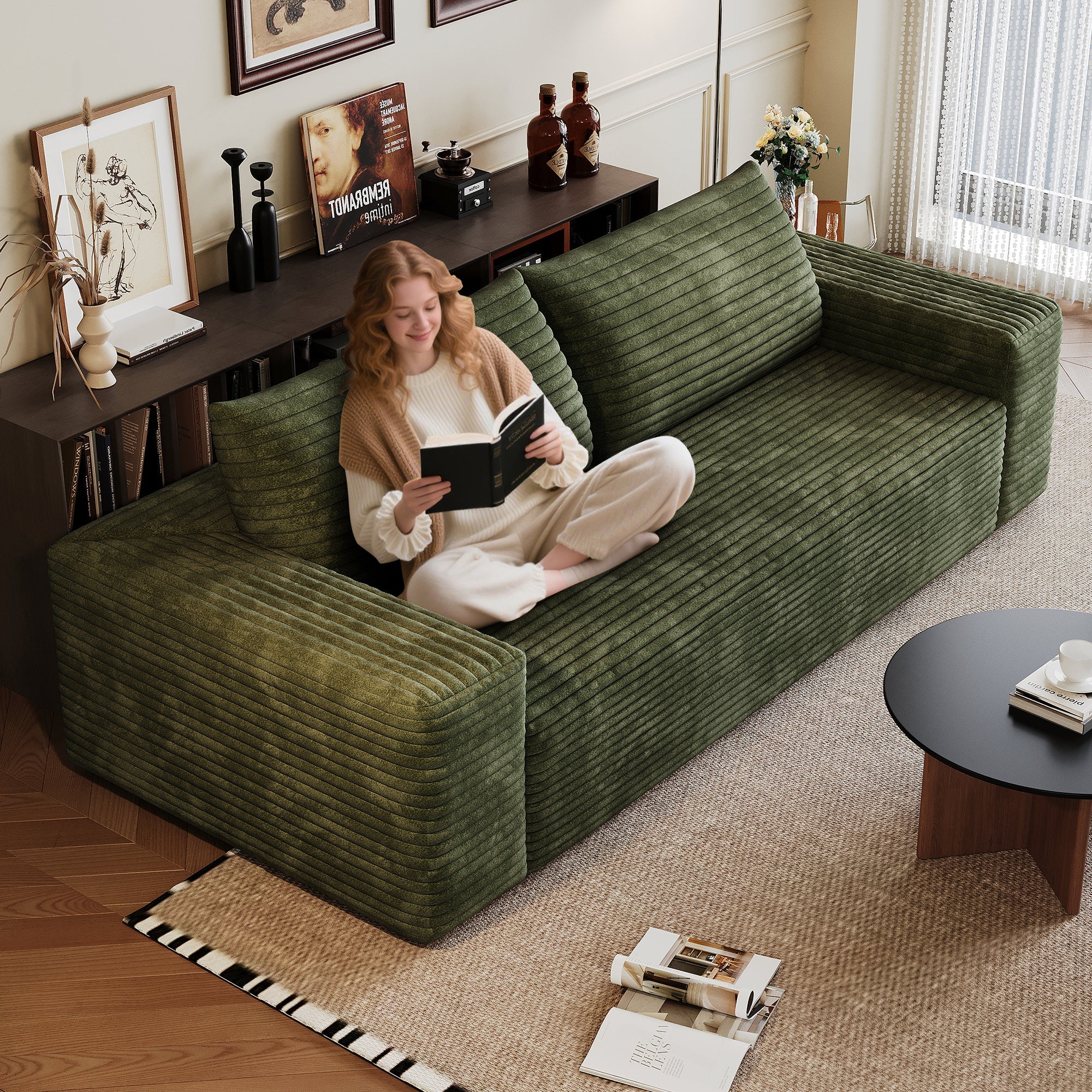 Meyer Green Corduroy Fabric Sofa