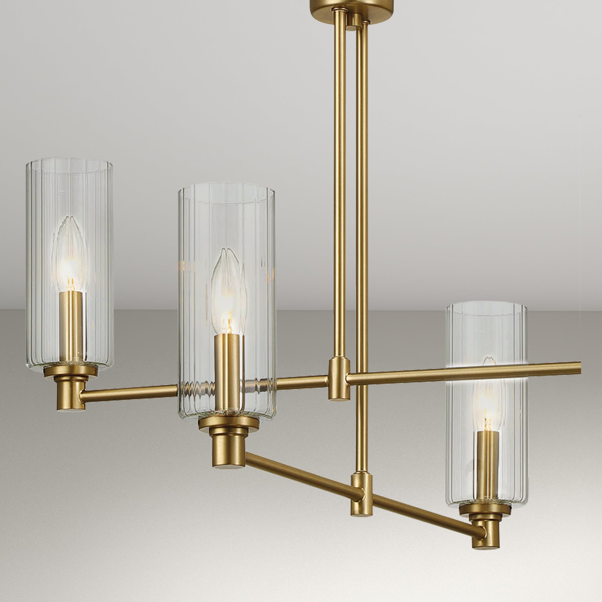 Mia Four Lights Chandelier With Clear Ribbed Glass -Satin Brass