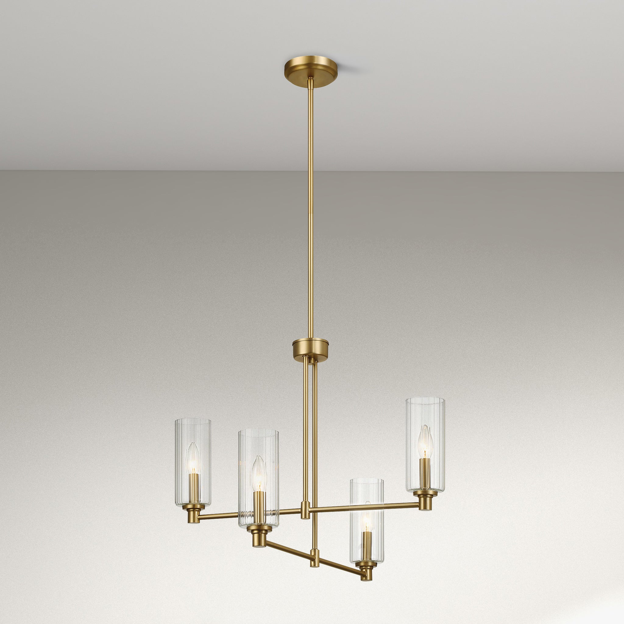 Mia Four Lights Chandelier With Clear Ribbed Glass -Satin Brass