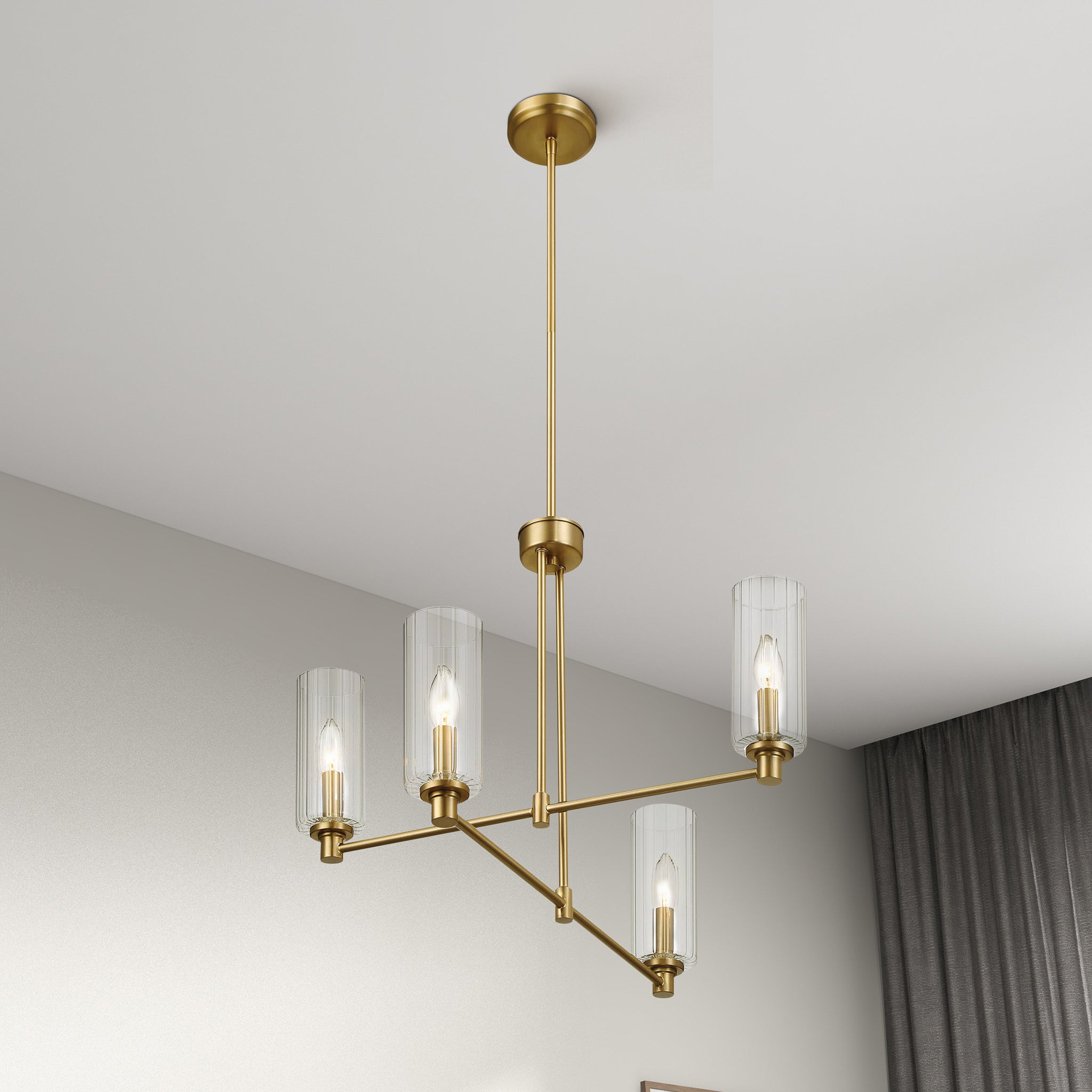 Mia Four Lights Chandelier With Clear Ribbed Glass -Satin Brass